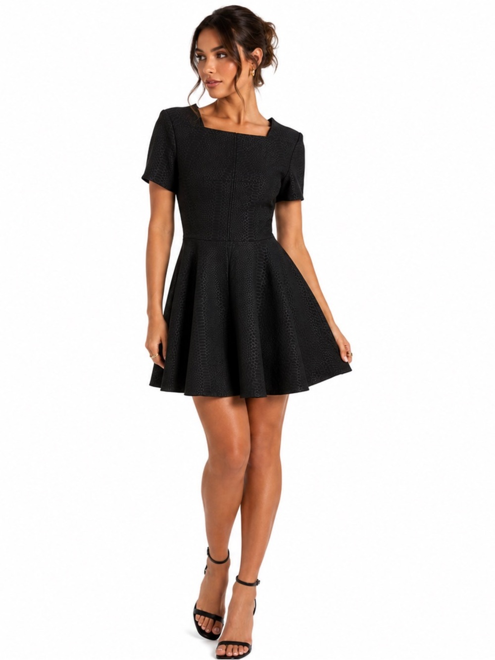 Ted Baker Black Square-Neck Snake Print Fit & Flare Mini Dress